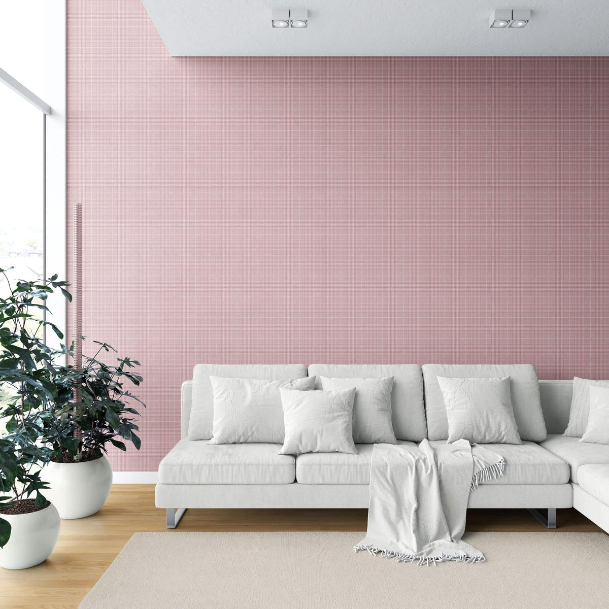 Plain/ Textured Check Shower Toilet Wallpaper (Pink)