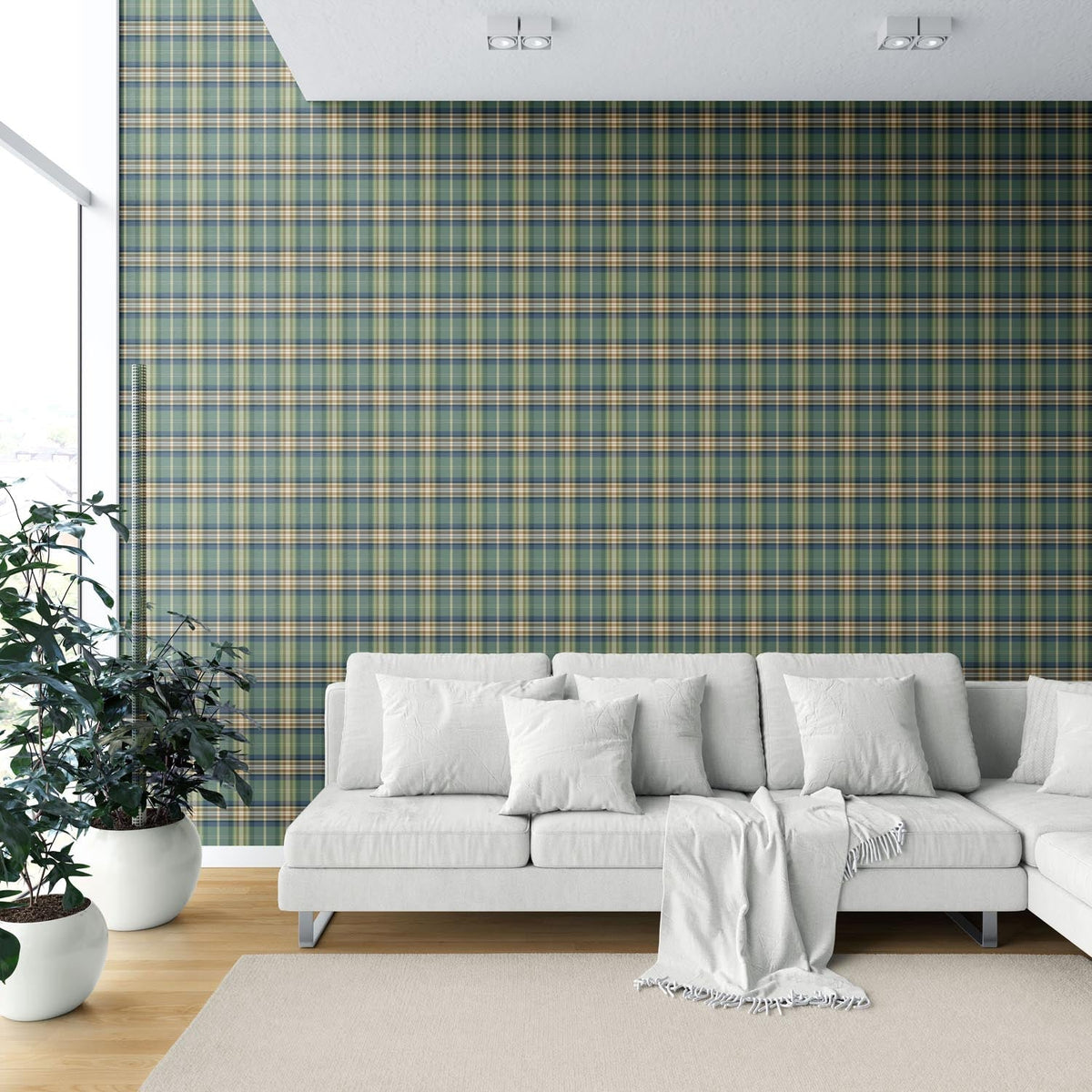 Geometric Plaid Checkered Shower Toilet Wallpaper (Green/ Blue/ Beige/ Brown)