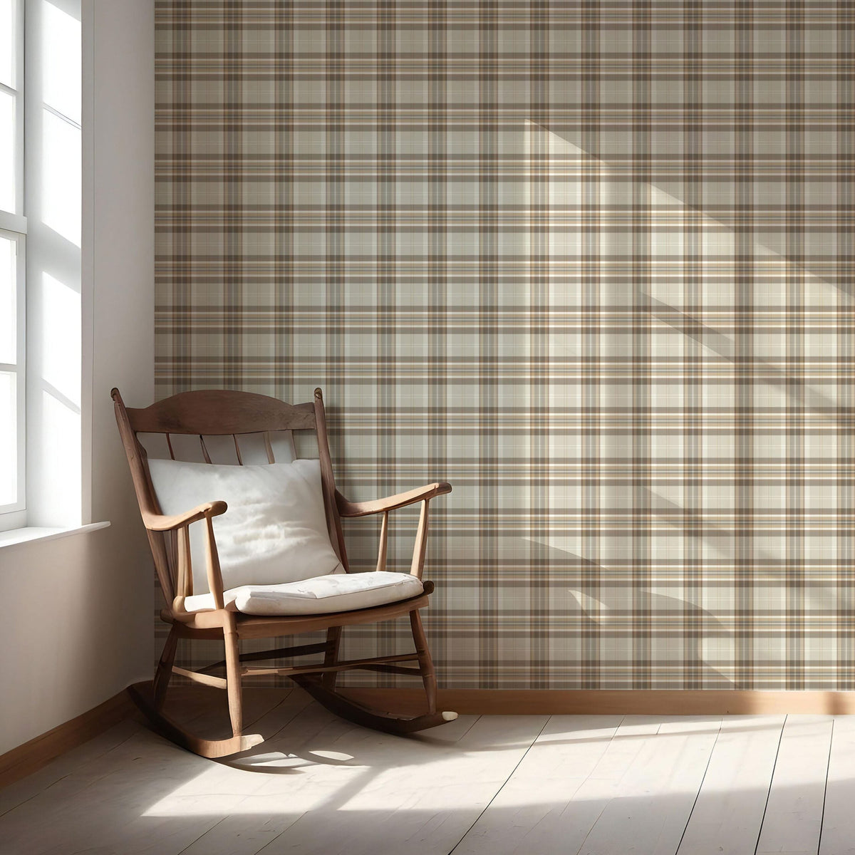 Neutral Geometric Plaid Checkered Nursery Wallpaper Sample (Greige/ Brown/ Cream/ Warm Gray)
