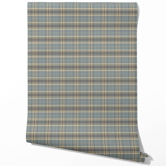 Geometric Plaid Checkered Traditional Wallpaper (Gray/ Blue/ Beige/ Brown)