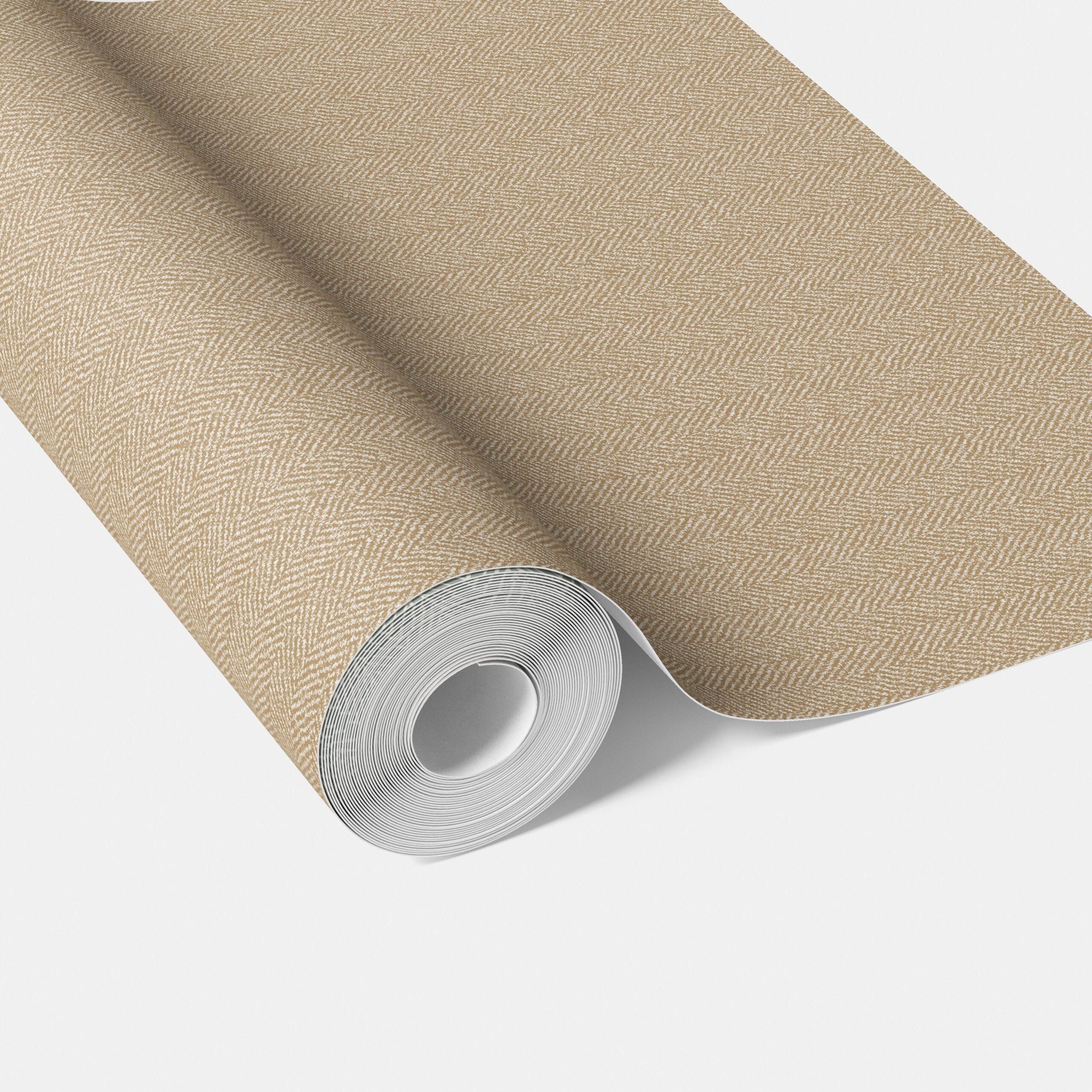 Neutral Herringbone Textured Traditional Wallpaper (Gold Beige/ Khaki)