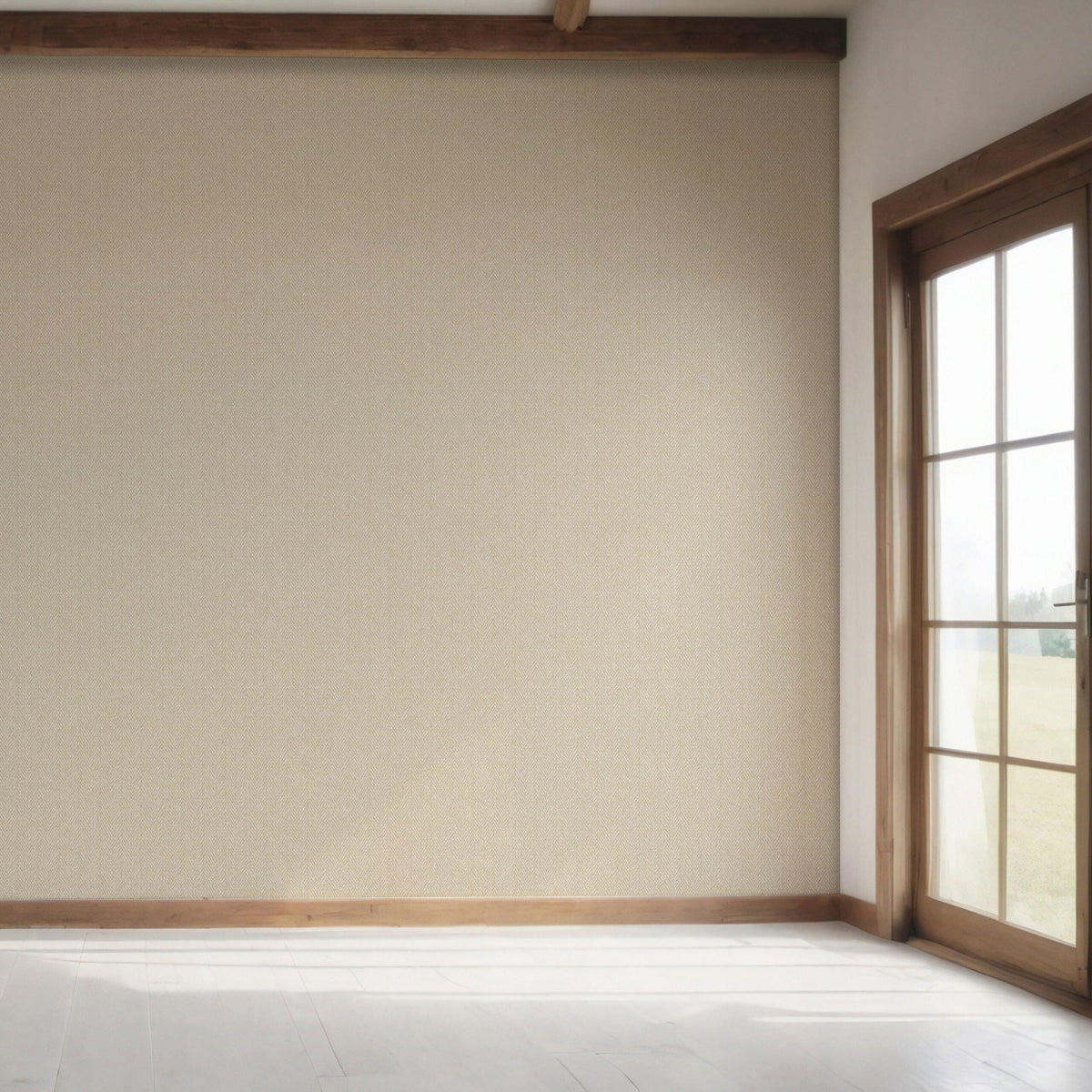Neutral Herringbone Textured Bedroom Wallpaper (Light Beige)