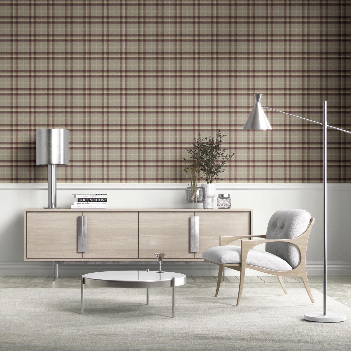 Geometric Plaid Checkered Kitchen Wallpaper (Brown/ Maroon/ Beige)