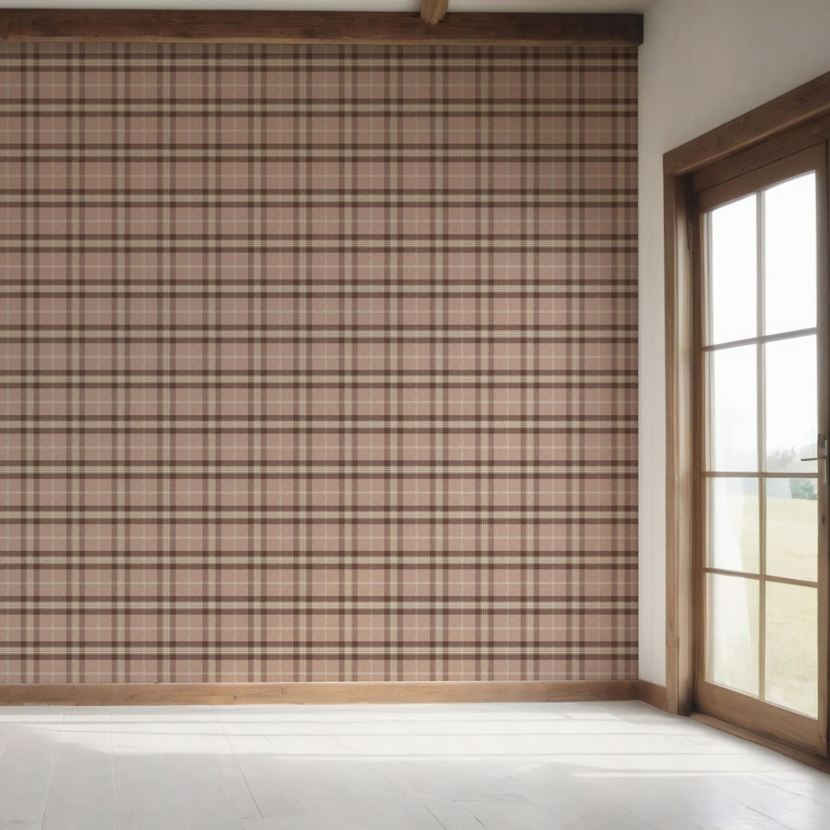 Geometric Plaid Checkered Bedroom Wallpaper (Blush Rose Pink/ Brown/ Beige)