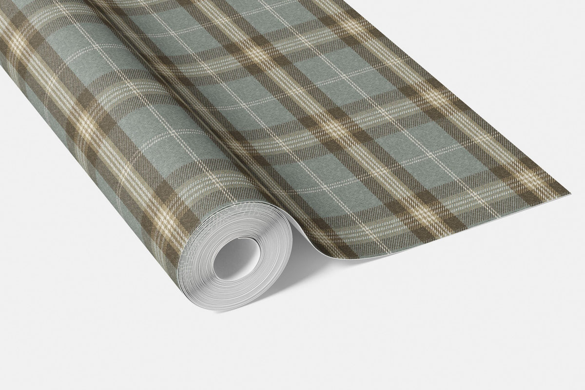 Geometric Plaid Checkered Bathroom Wallpaper Sample (Blue-Gray/ Brown)