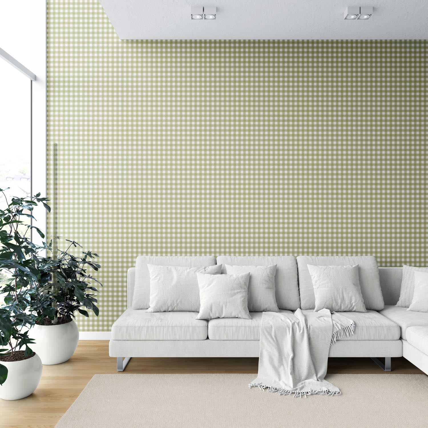 Geometric Gingham Checkered Shower Toilet Wallpaper Sample (Green)