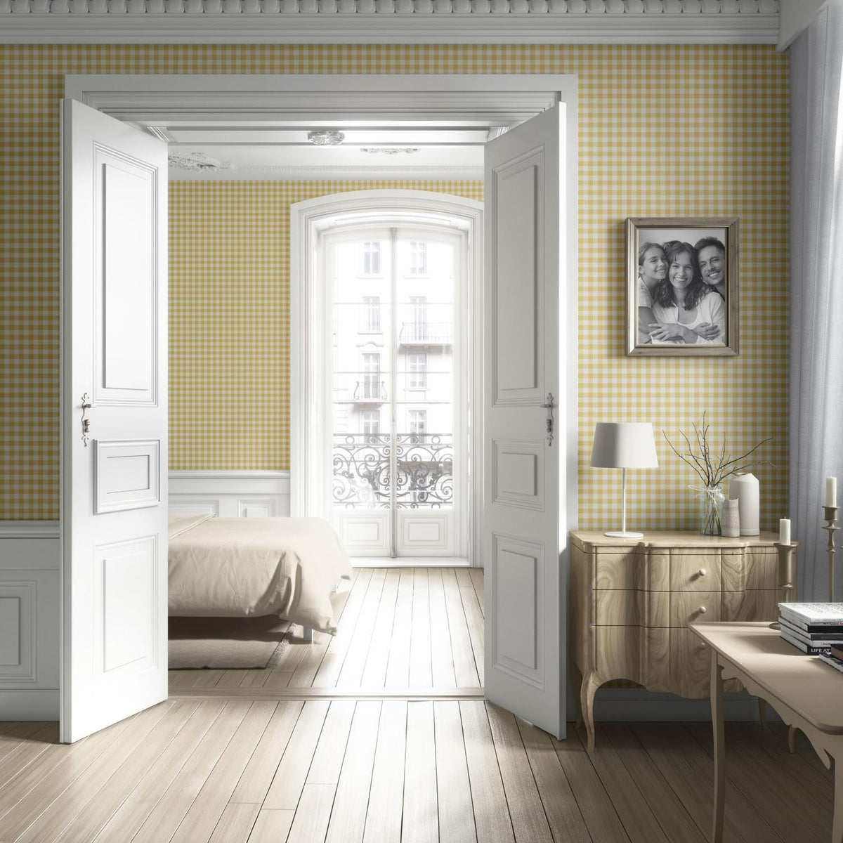 Geometric Gingham Checkered Kitchen Wallpaper (Yellow)
