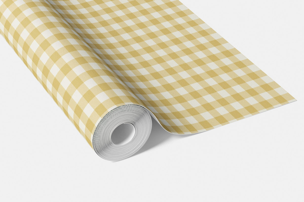 Geometric Gingham Checkered Living Room Wallpaper Sample (Yellow)