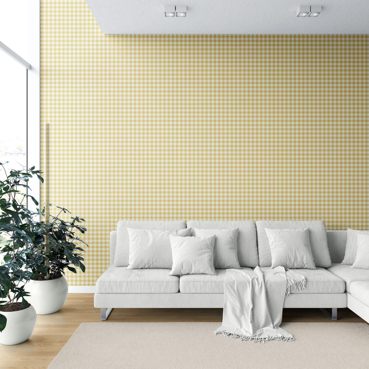 Geometric Gingham Checkered Shower Toilet Wallpaper (Yellow)