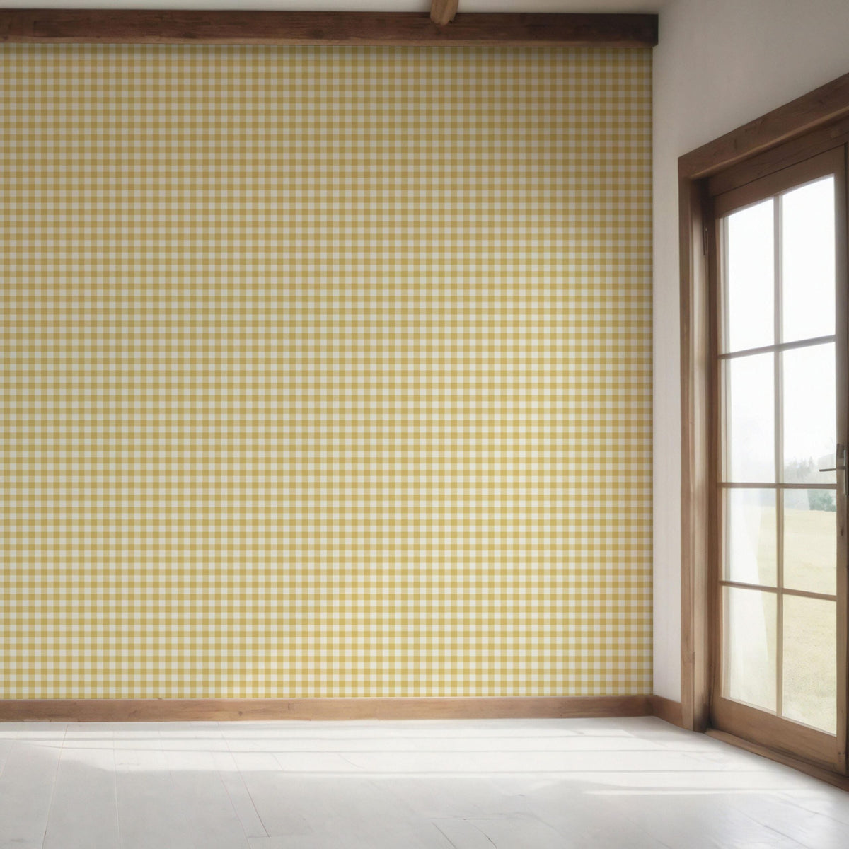 Geometric Gingham Checkered Bedroom Wallpaper (Yellow)
