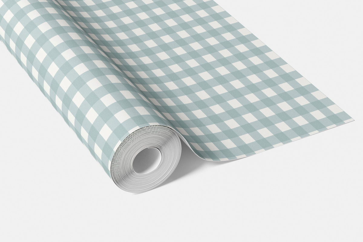 Geometric Gingham Checkered Living Room Wallpaper Sample (Seaglass Blue)
