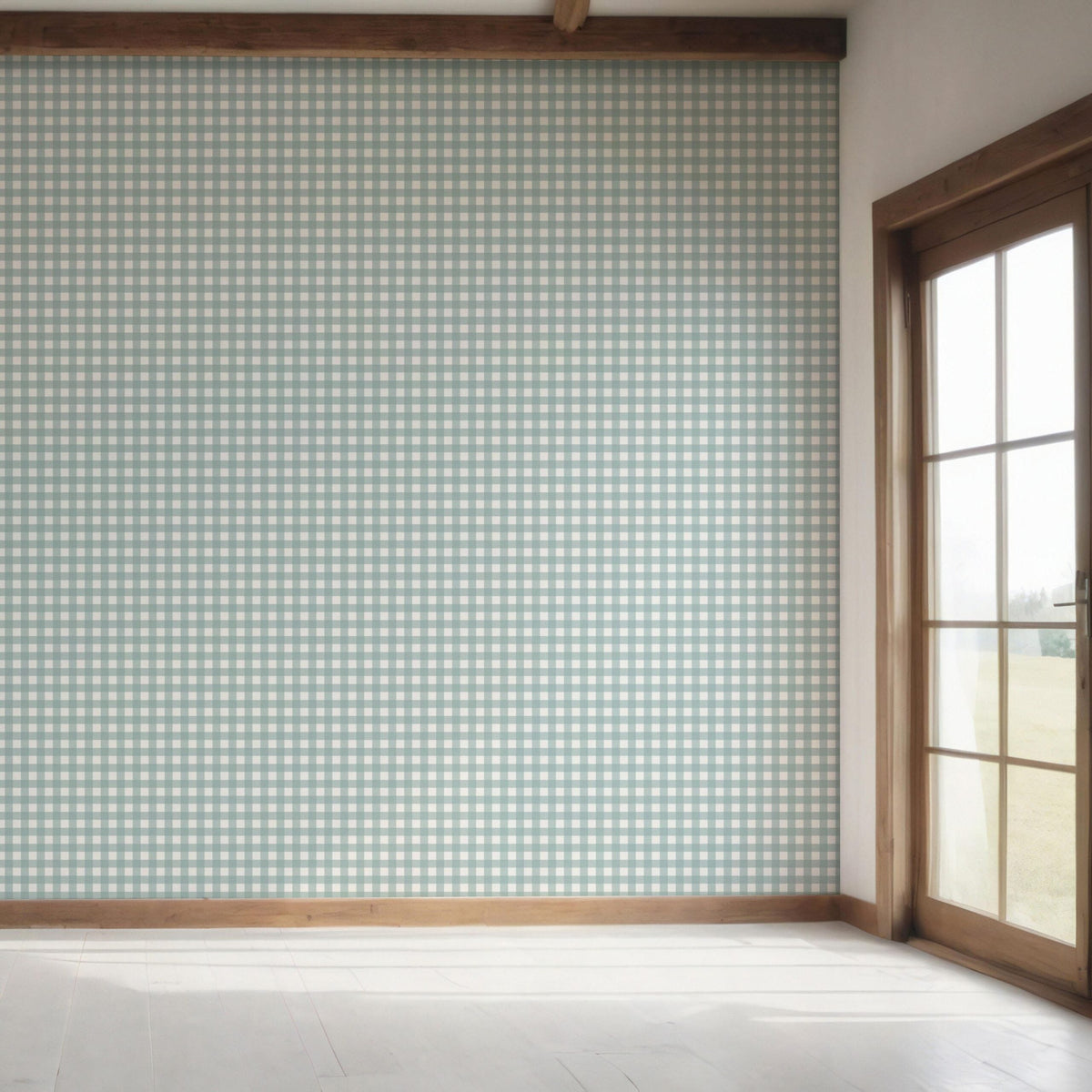 Geometric Gingham Checkered Bedroom Wallpaper (Seaglass Blue)