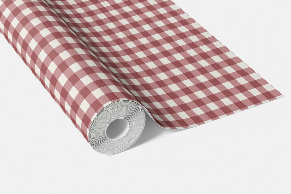 Geometric Gingham Checkered Living Room Wallpaper (Cranberry Red)