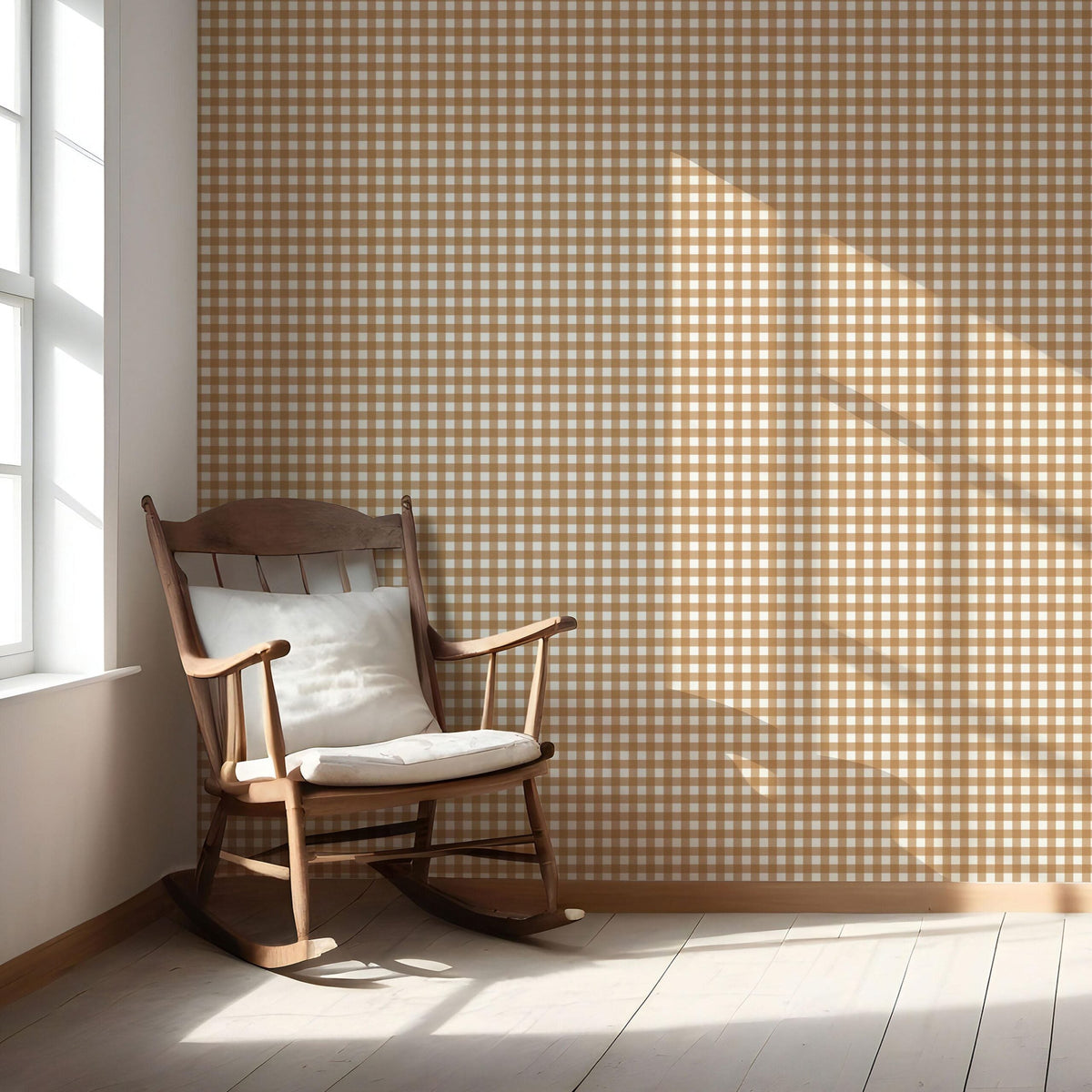 Geometric Gingham Checkered Nursery Wallpaper (Bronze Orange)