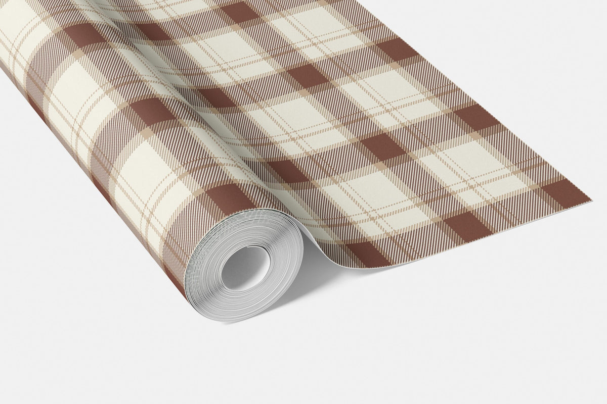 Neutral Geometric Plaid Checkered Bathroom Wallpaper (Brown/ Off-White)