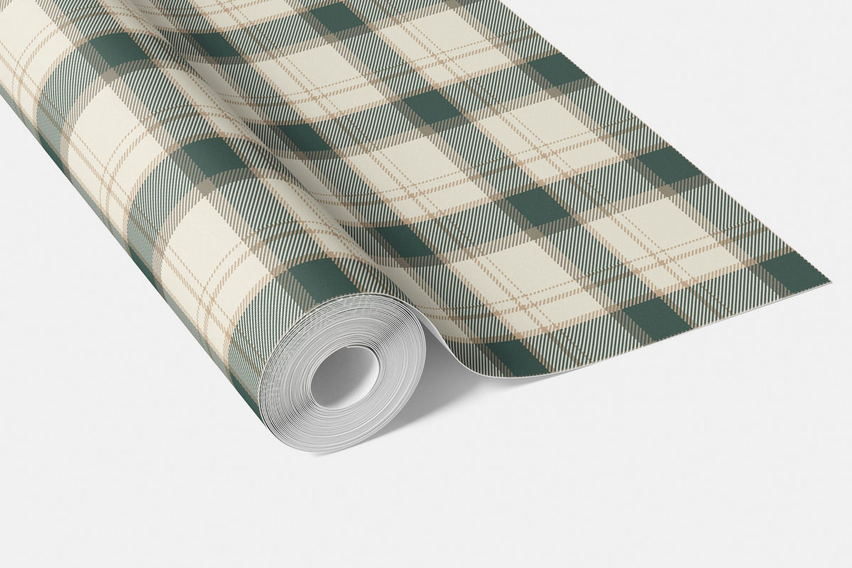 Geometric Plaid Checkered Bathroom Wallpaper Sample (Teal Green/ Beige/ Off-White)