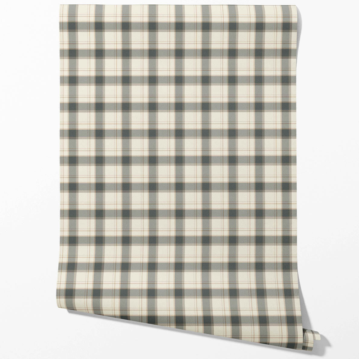 Neutral Geometric Plaid Checkered Traditional Wallpaper Sample (Charcoal Black/ Off-White/ Beige)