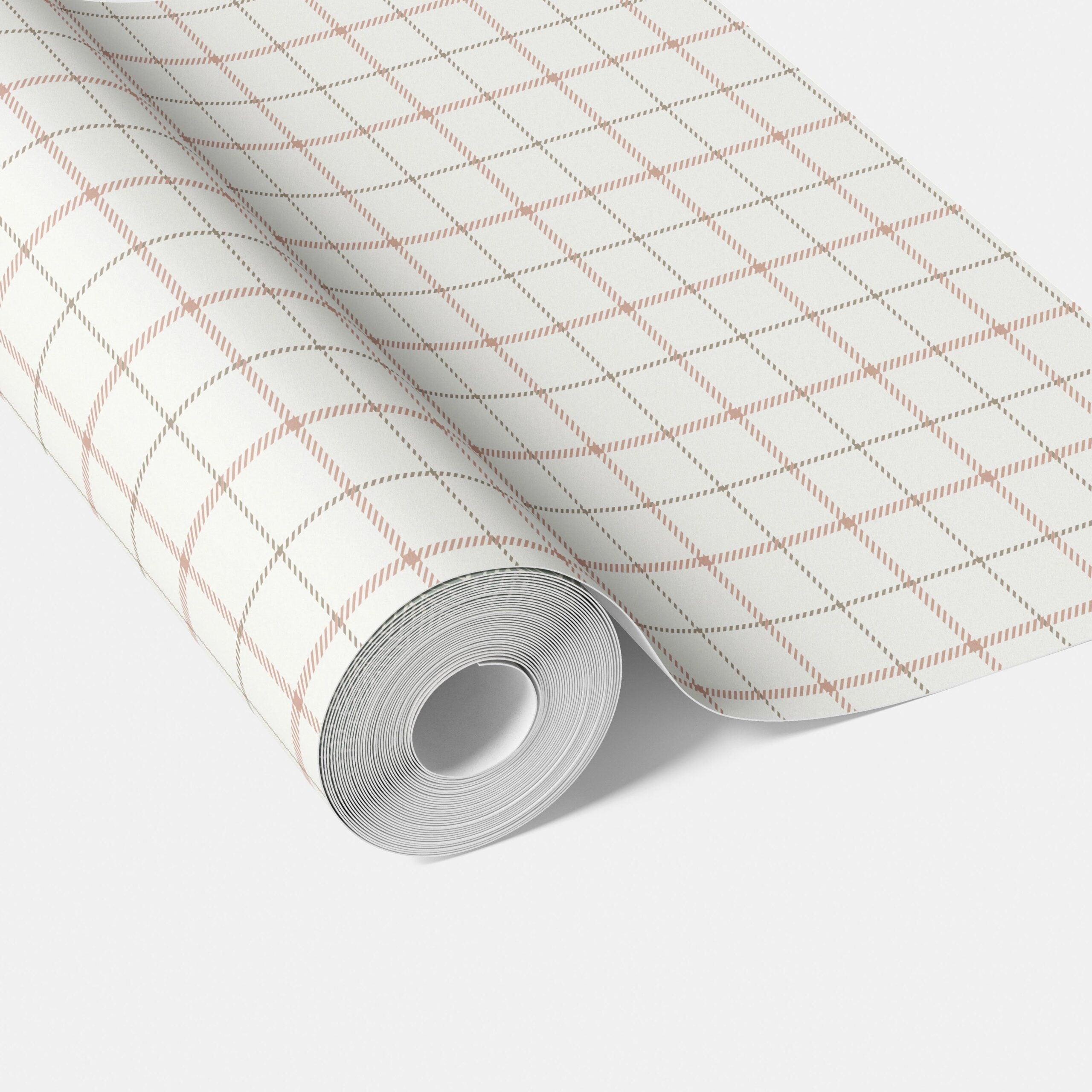 Windowpane Checkered/ Plaid Traditional Wallpaper (Pink/ White/ Taupe)