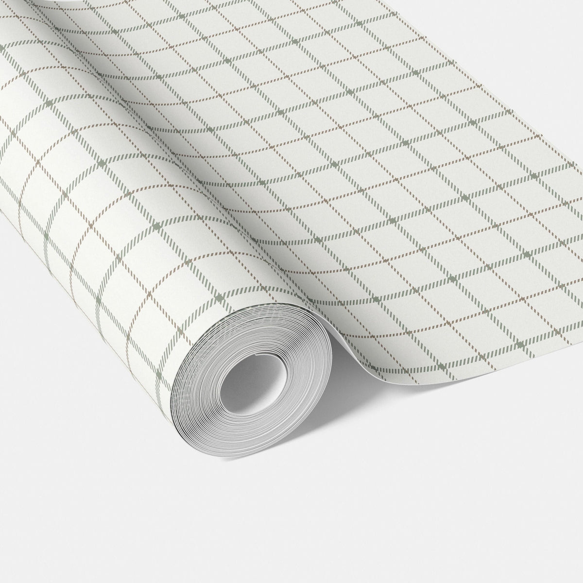 Windowpane Checkered/ Plaid Traditional Wallpaper Green/ White/ Taupe