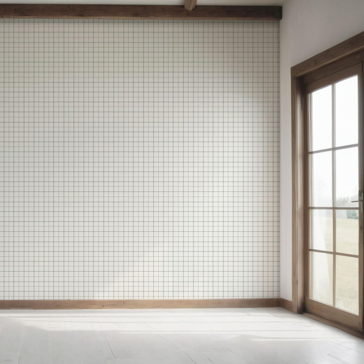 Windowpane Checkered/ Plaid Bedroom Wallpaper Green/ White/ Taupe
