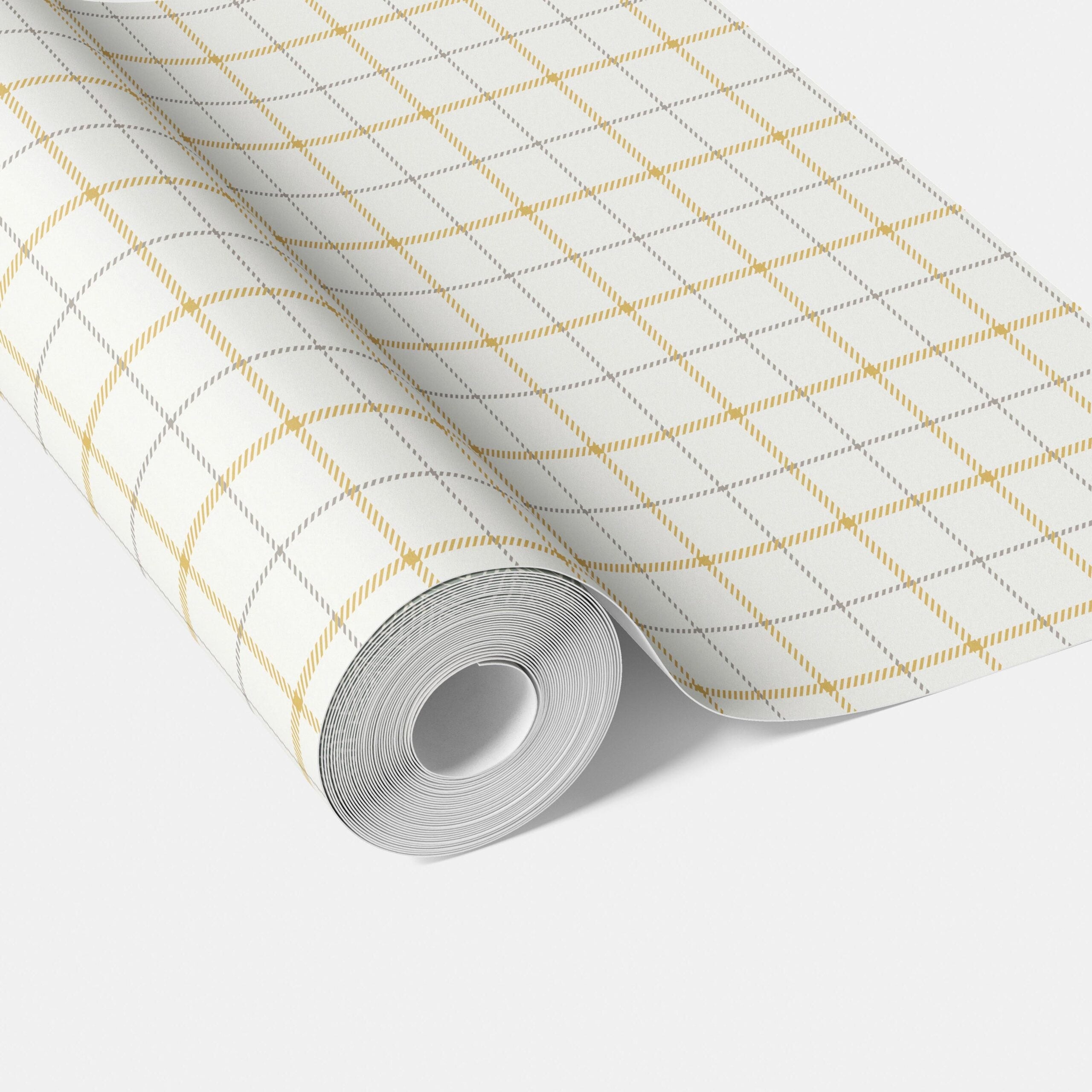 Windowpane Checkered/ Plaid Traditional Wallpaper Sample (Mustard Yellow/ White/ Taupe)