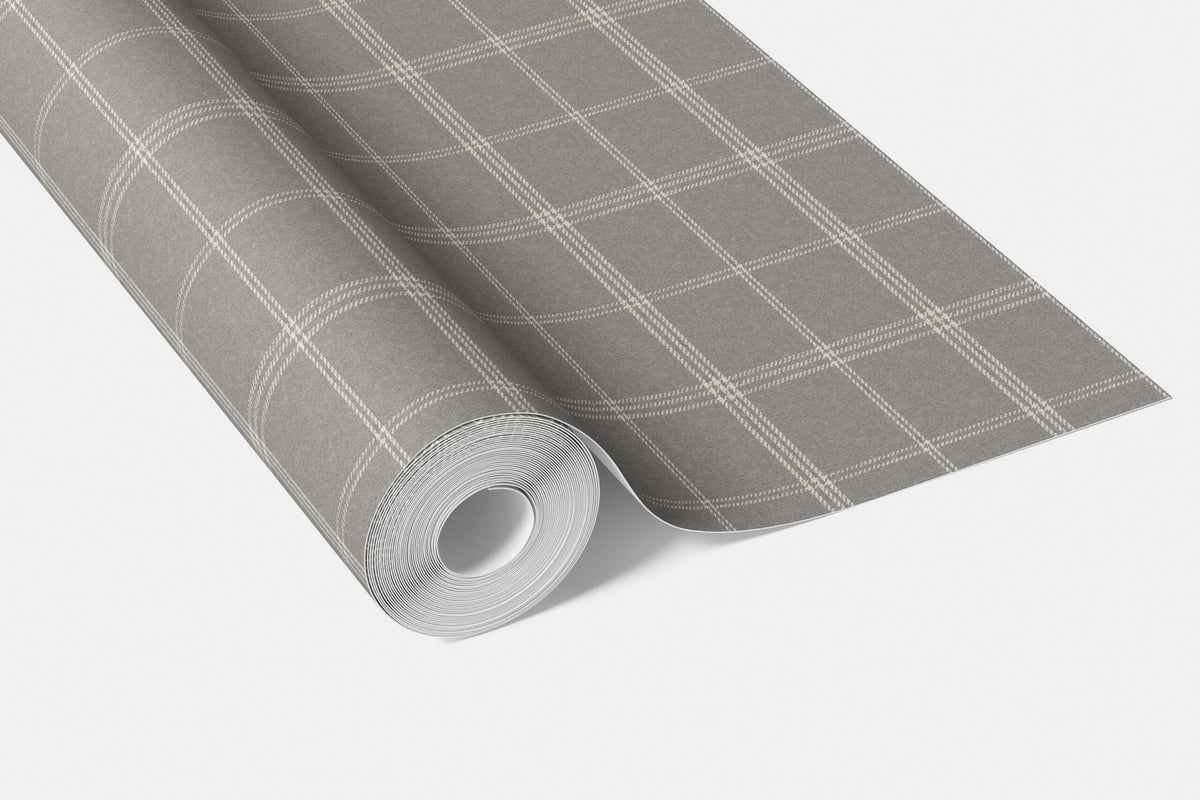 Neutral Geometric Plaid Checkered Bathroom Wallpaper Sample (Gray)