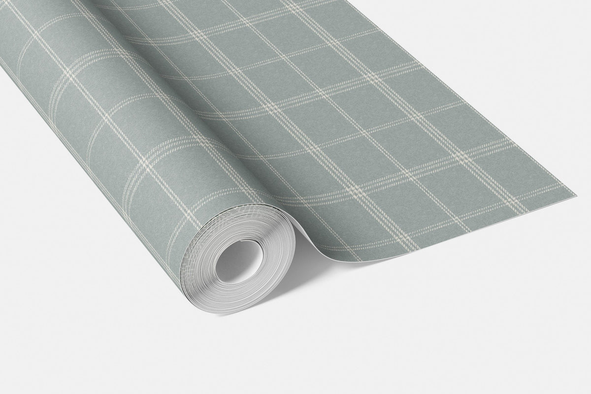 Geometric Plaid Checkered Bathroom Wallpaper (Duck Egg Blue)