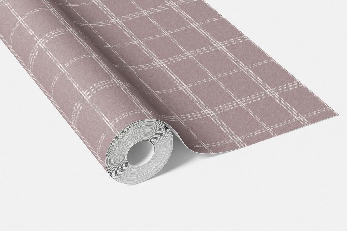 Geometric Plaid Checkered Bathroom Wallpaper Sample (Mauve/ Muted Pink)