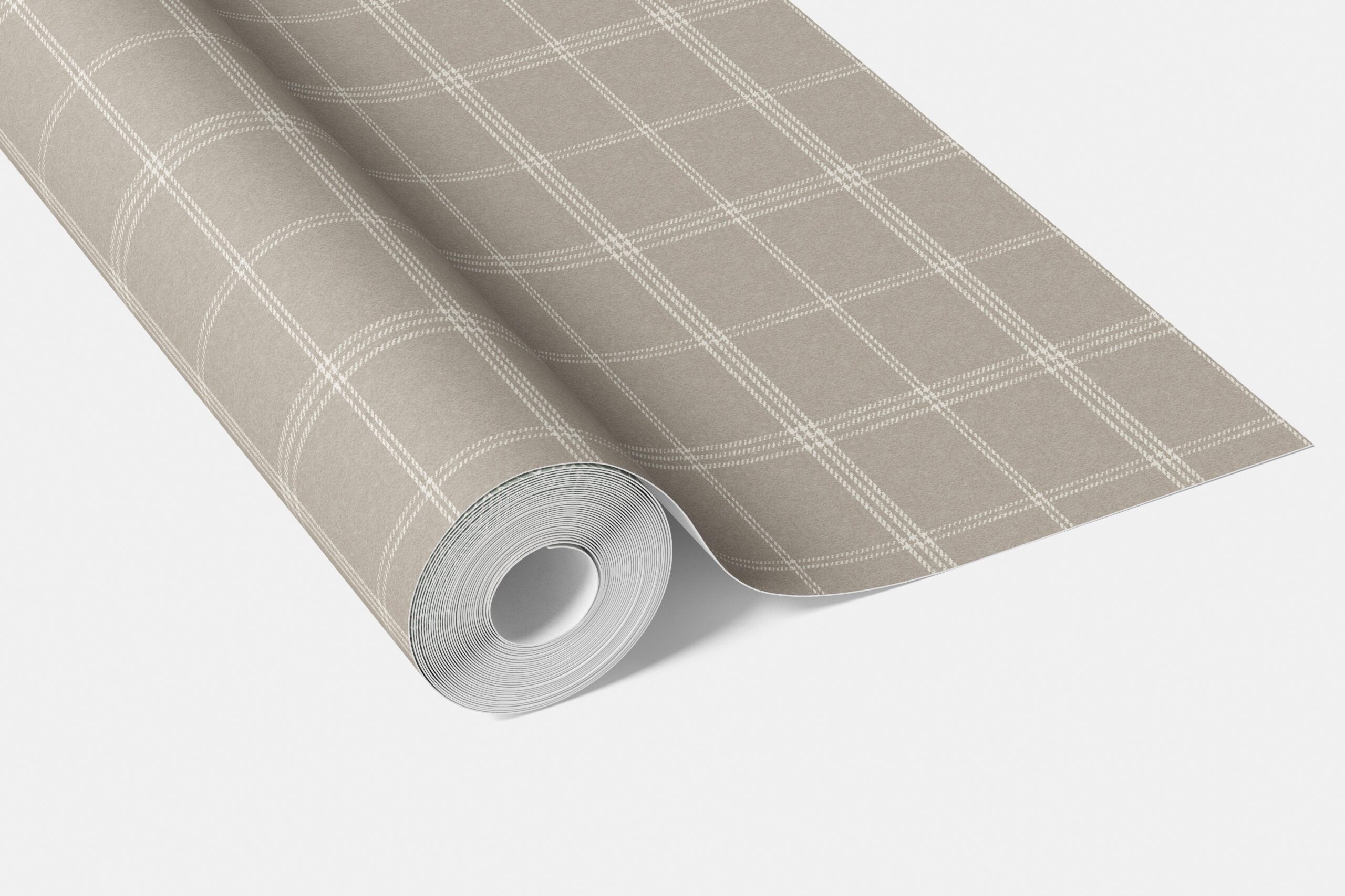 Neutral Geometric Plaid Checkered Bathroom Wallpaper (Beige/ Warm Gray/ Greige/ Taupe)
