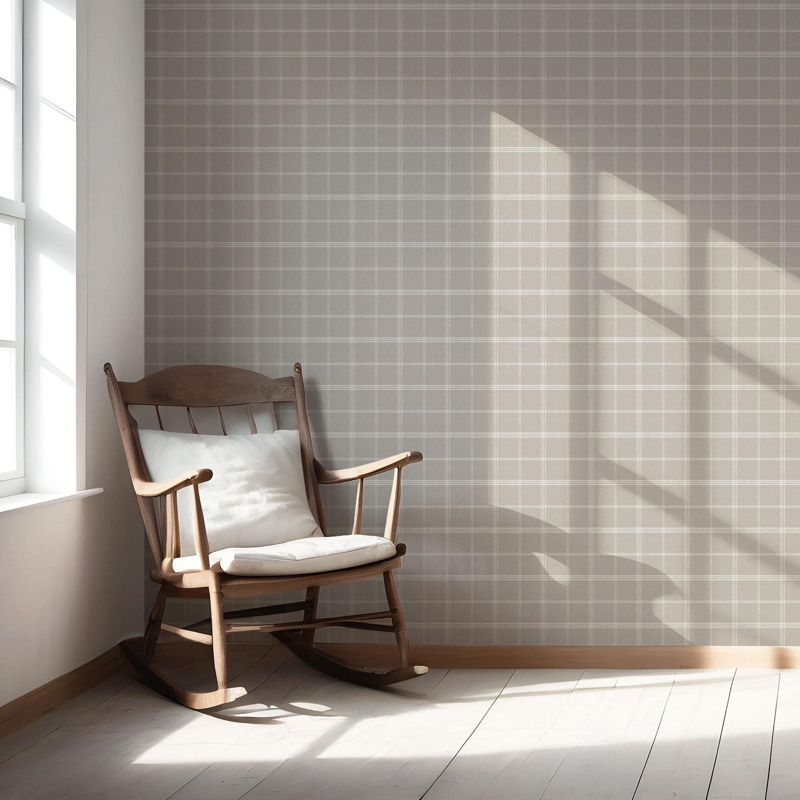 Neutral Geometric Plaid Checkered Nursery Wallpaper Sample (Beige/ Warm Gray/ Greige/ Taupe)