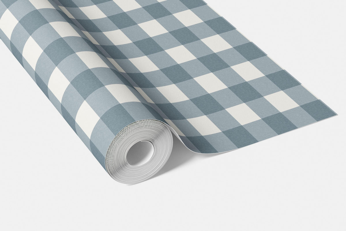 Geometric Gingham Checkered Living Room Wallpaper Sample (Navy Blue)