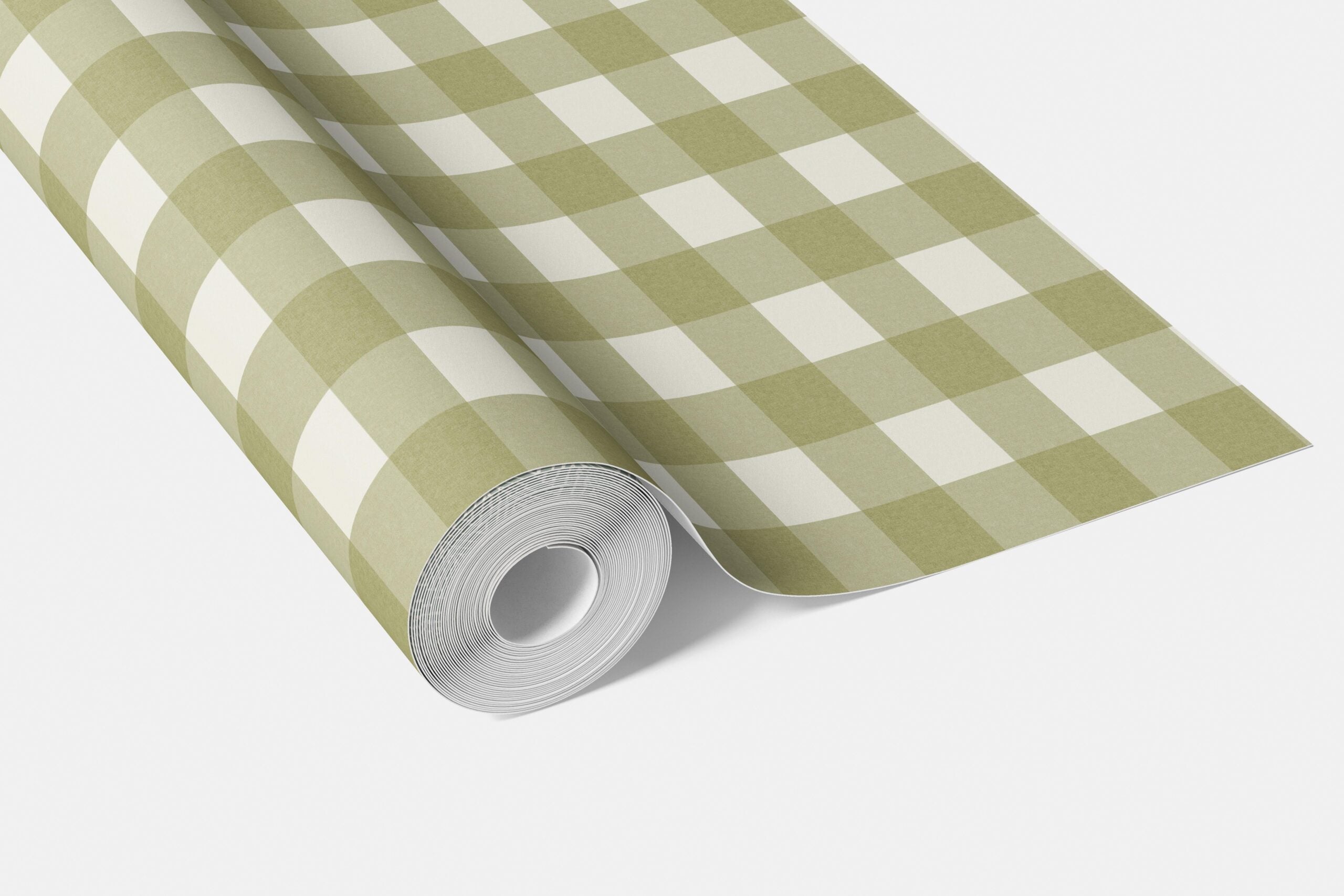 Geometric Gingham Checkered Living Room Wallpaper Sample (Olive Green)