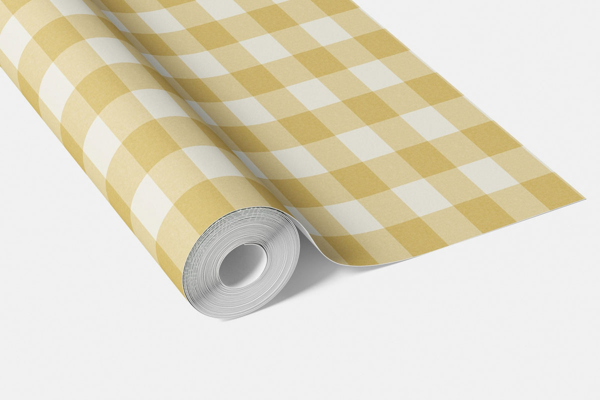 Geometric Gingham Checkered Living Room Wallpaper Sample (Naples Yellow)