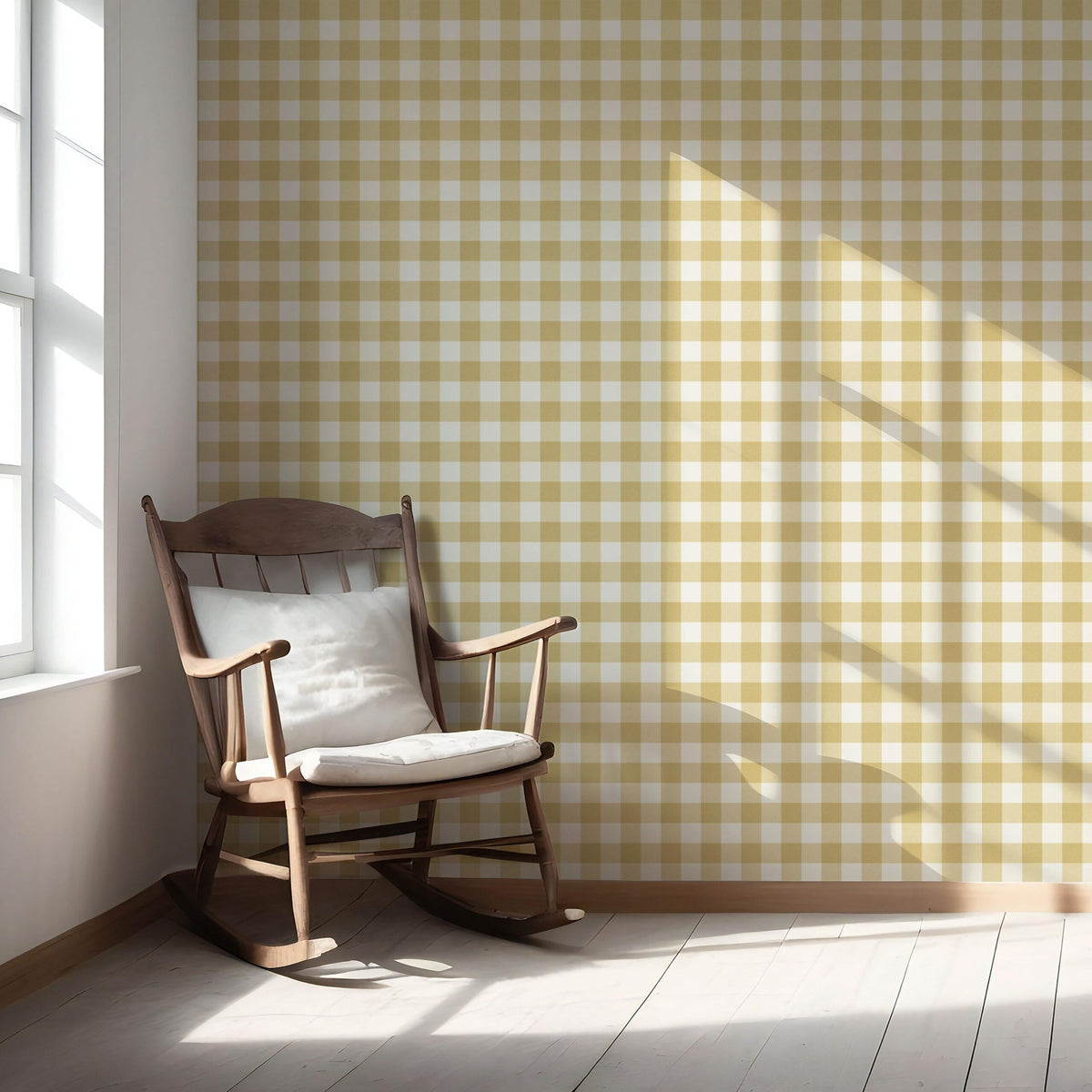 Geometric Gingham Checkered Nursery Wallpaper (Naples Yellow)