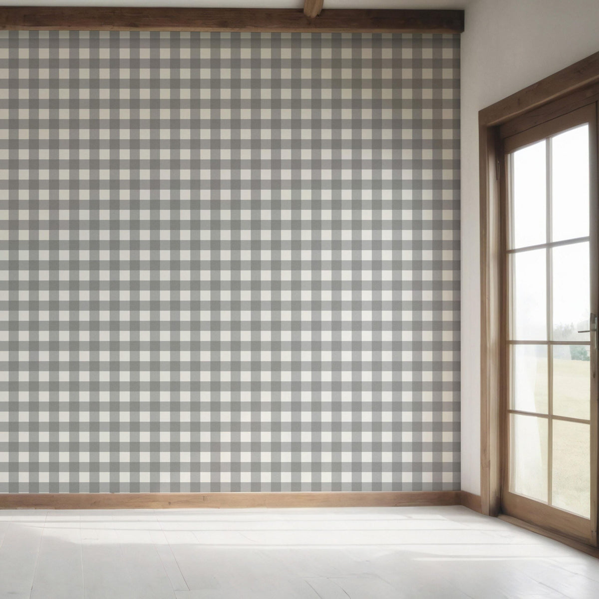 Neutral Geometric Gingham Checkered Bedroom Wallpaper Sample (Ash Gray)