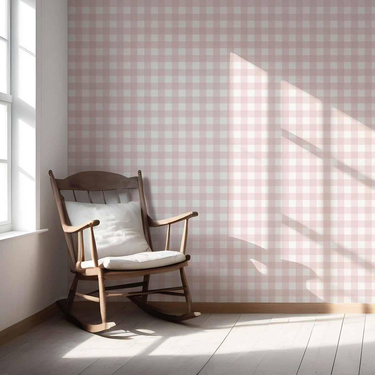 Geometric Gingham Checkered Nursery Wallpaper Sample (Baby Pink)