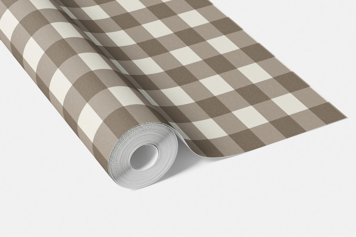 Neutral Geometric Gingham Checkered Living Room Wallpaper Sample (Taupe Brown)