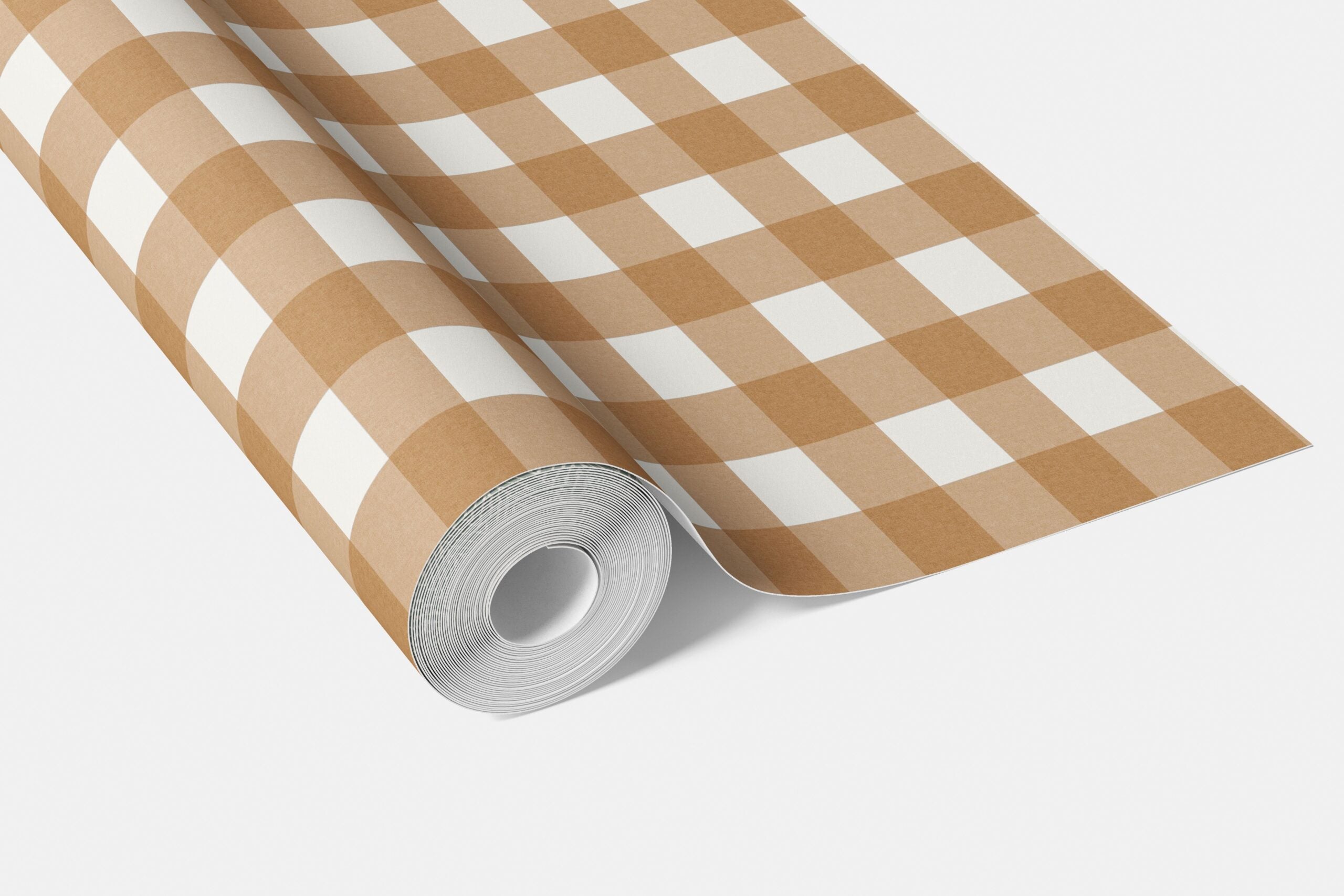 Geometric Gingham Checkered Living Room Wallpaper Sample (Ochre Orange)