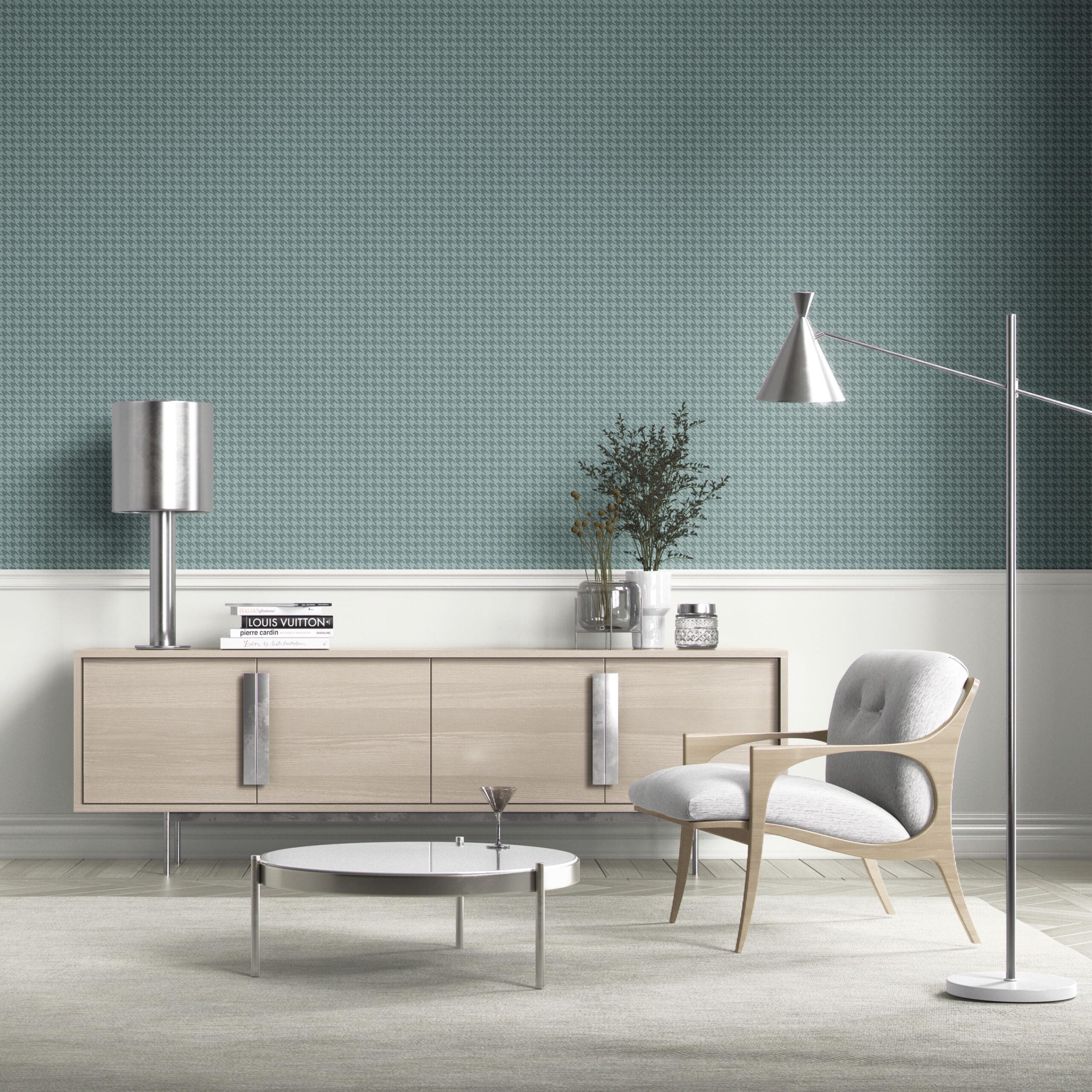 Plain/ Textured Houndstooth Kitchen Wallpaper Sample (Soft Blue)