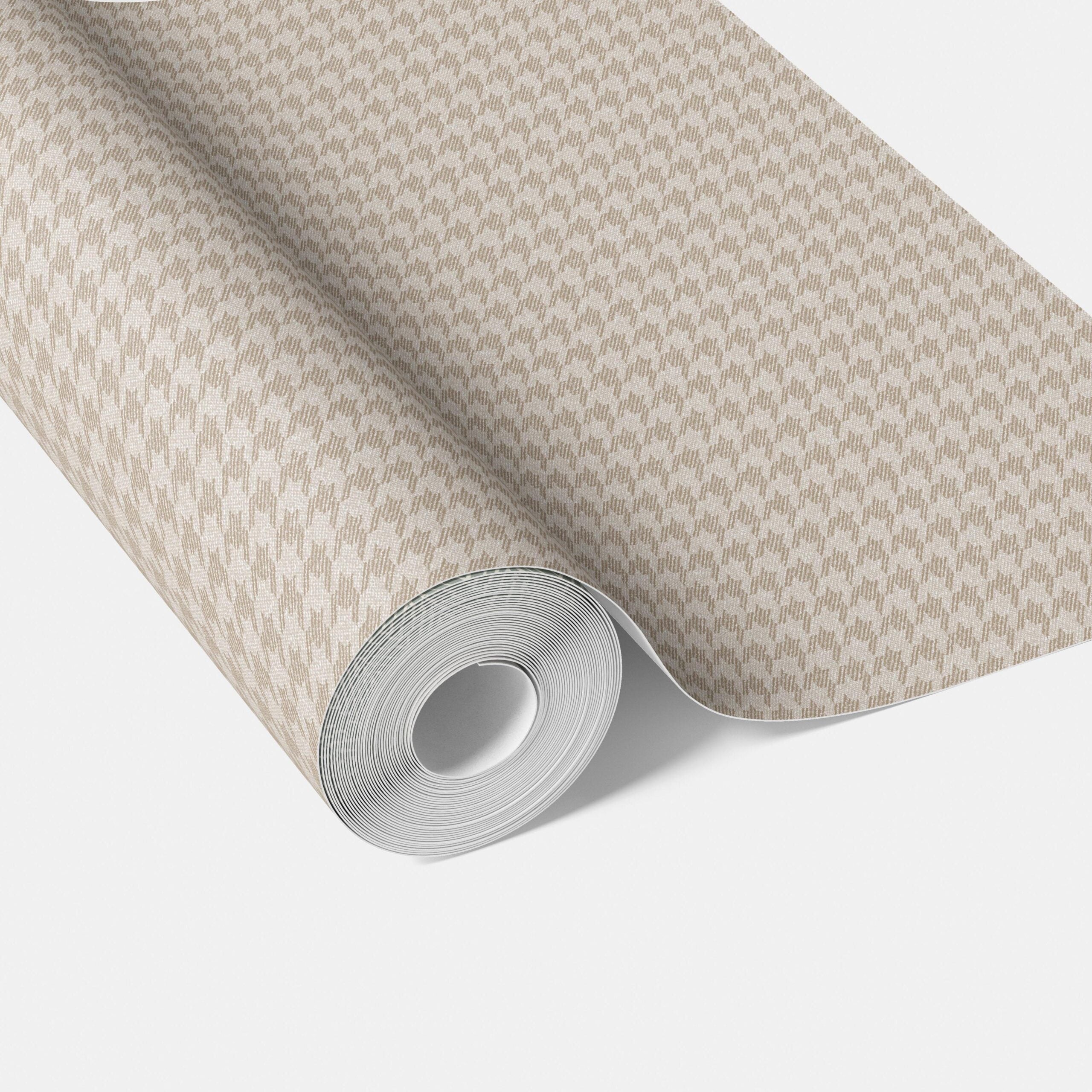 Neutral Plain/ Textured Houndstooth Traditional Wallpaper Sample (Beige/ Taupe)