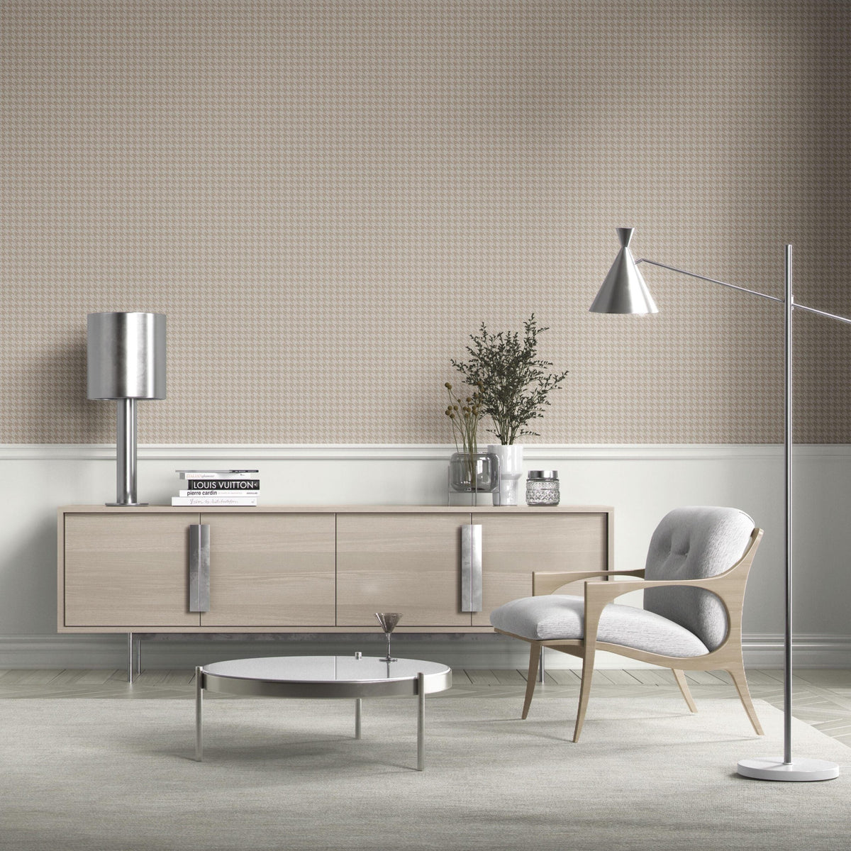 Neutral Plain/ Textured Houndstooth Kitchen Wallpaper Sample (Beige/ Taupe)