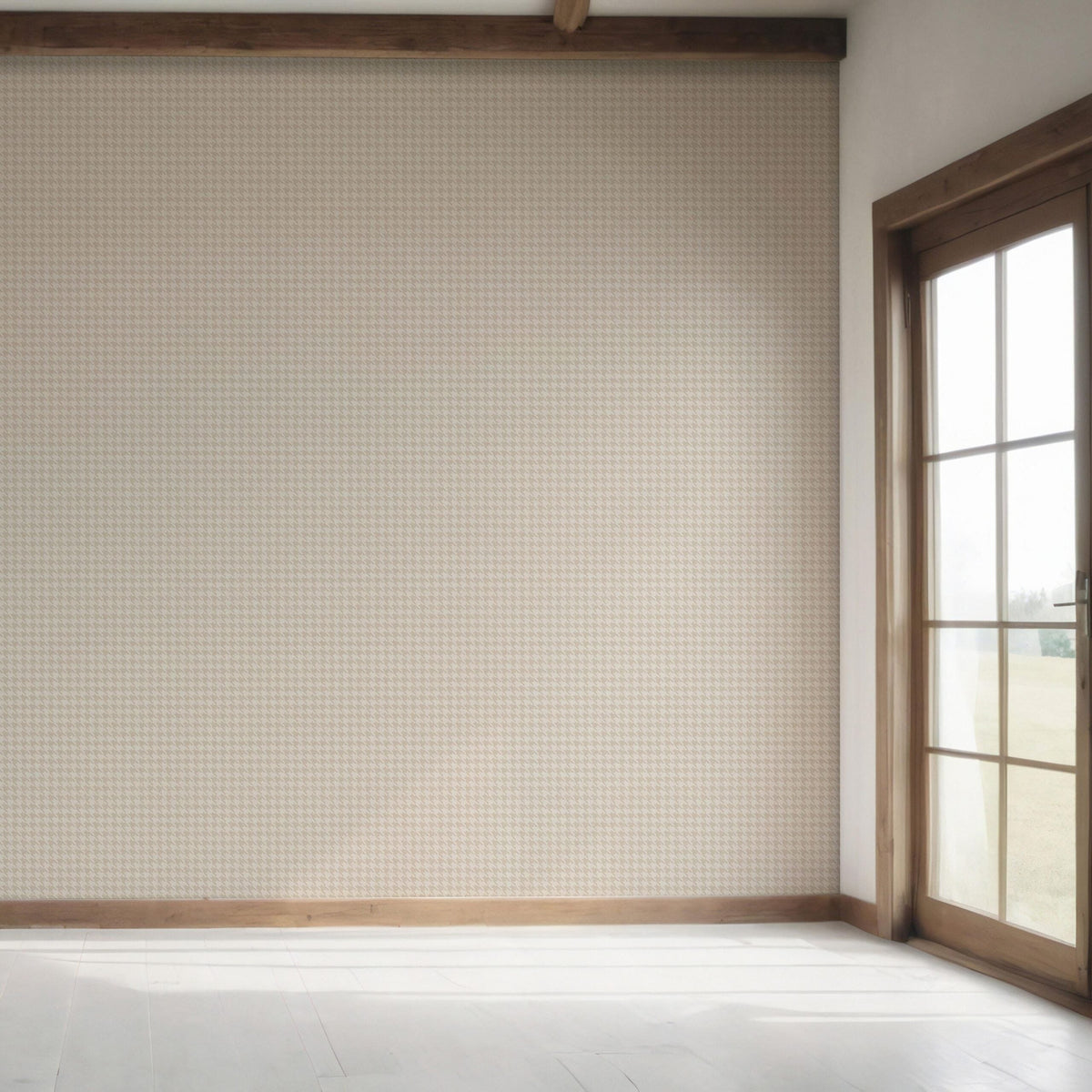 Neutral Plain/ Textured Houndstooth Bedroom Wallpaper Sample (Stone Beige/ Greige)