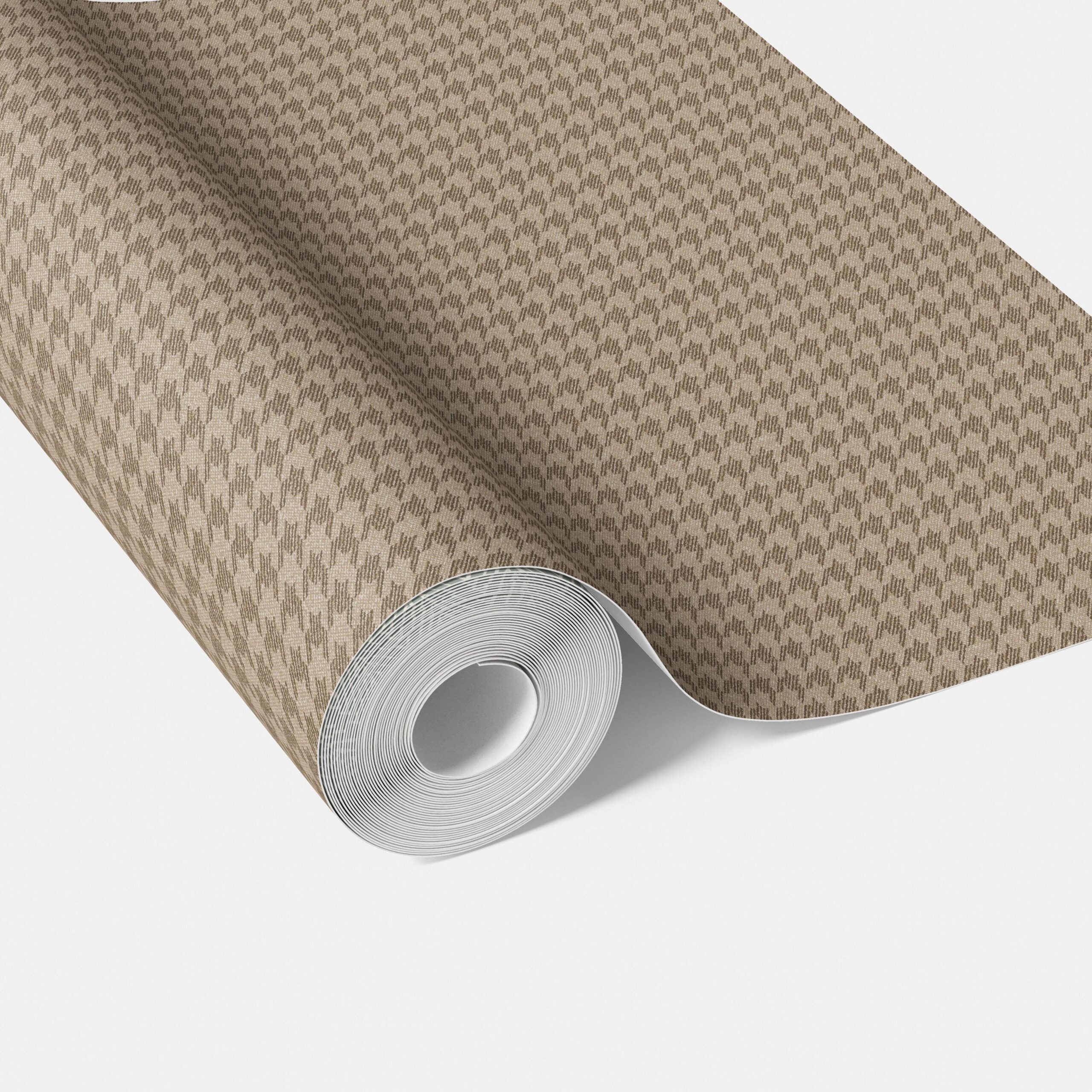 Neutral Plain/ Textured Houndstooth Traditional Wallpaper Sample (Coffee Brown)