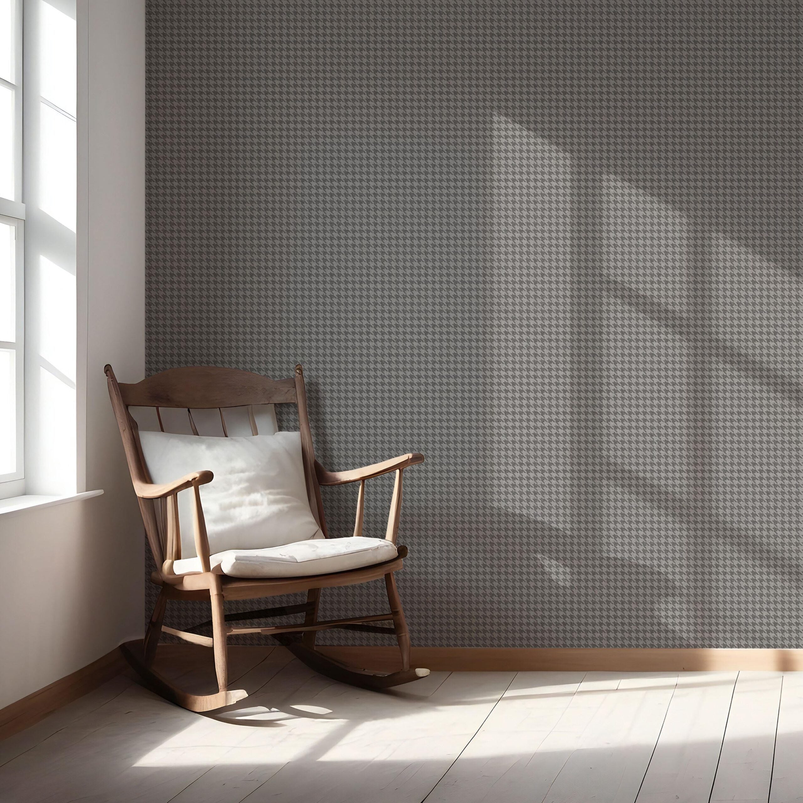 Neutral Plain/ Textured Houndstooth Nursery Wallpaper (Gray/ Black)