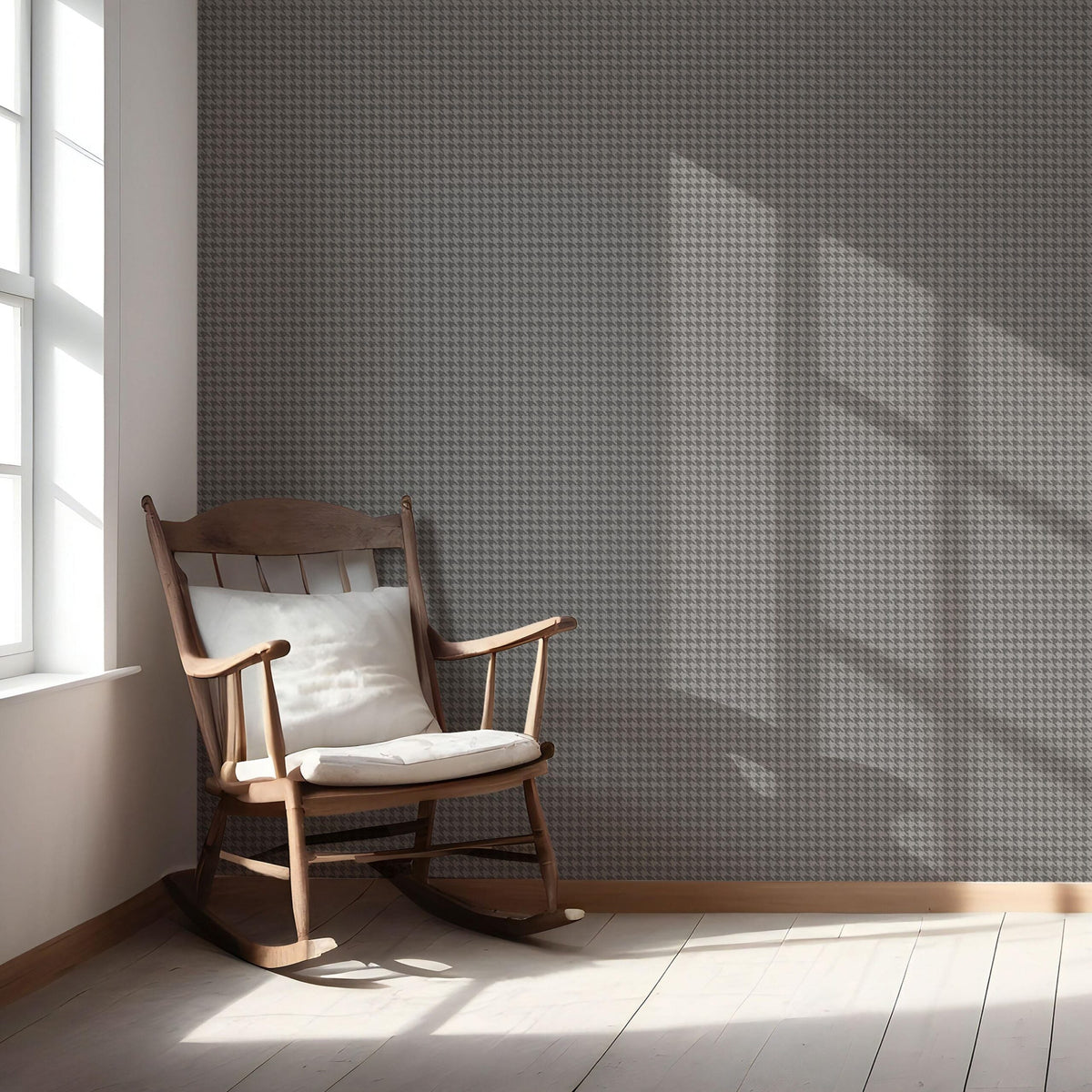 Neutral Plain/ Textured Houndstooth Nursery Wallpaper (Gray/ Black)