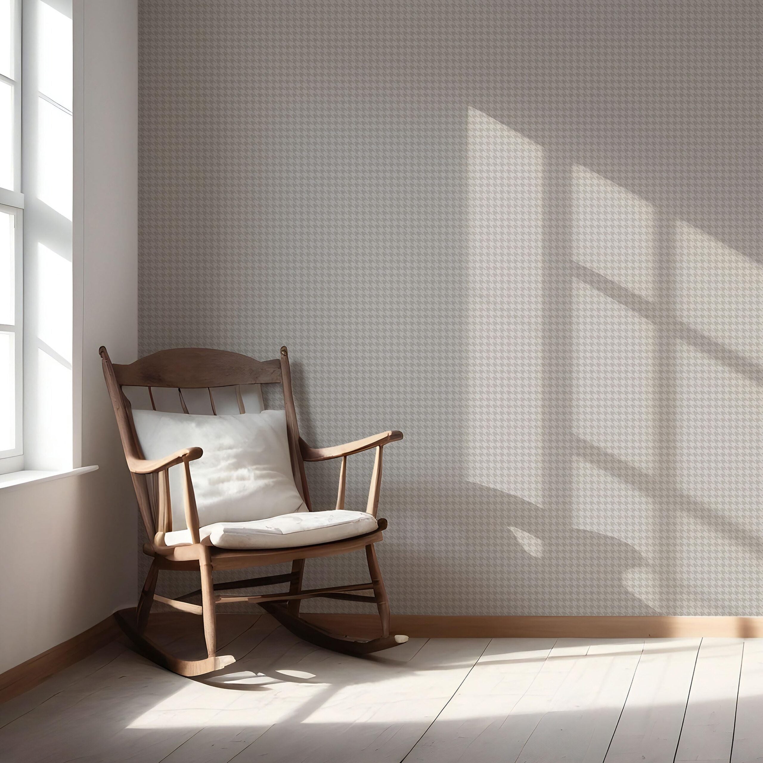 Neutral Plain/ Textured Houndstooth Nursery Wallpaper Sample (Pale Gray/ Greige)