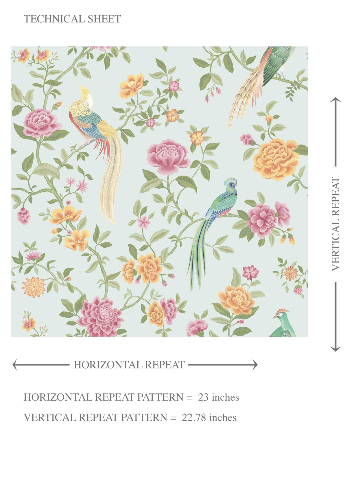 Floral Chinoiserie/ Nature Bird Print Kids Room Wallpaper (Duck Egg Blue/ Pink/ Green/ Yellow)