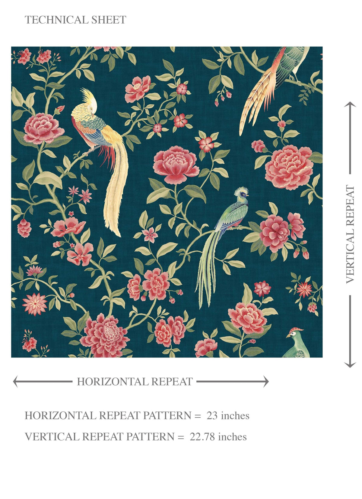 Floral Chinoiserie/ Nature Bird Print Kids Room Wallpaper Sample (Teal Blue/ Pink/ Green/ Yellow)