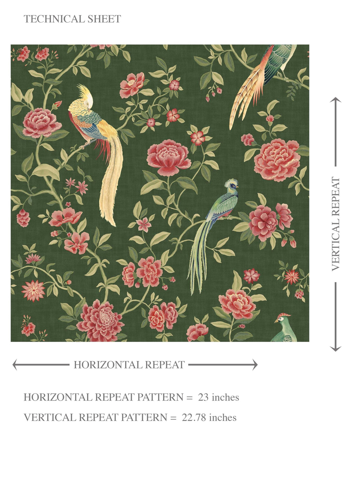 Floral Chinoiserie/ Nature Bird Print Kids Room Wallpaper Sample (Green/ Pink/ Yellow)