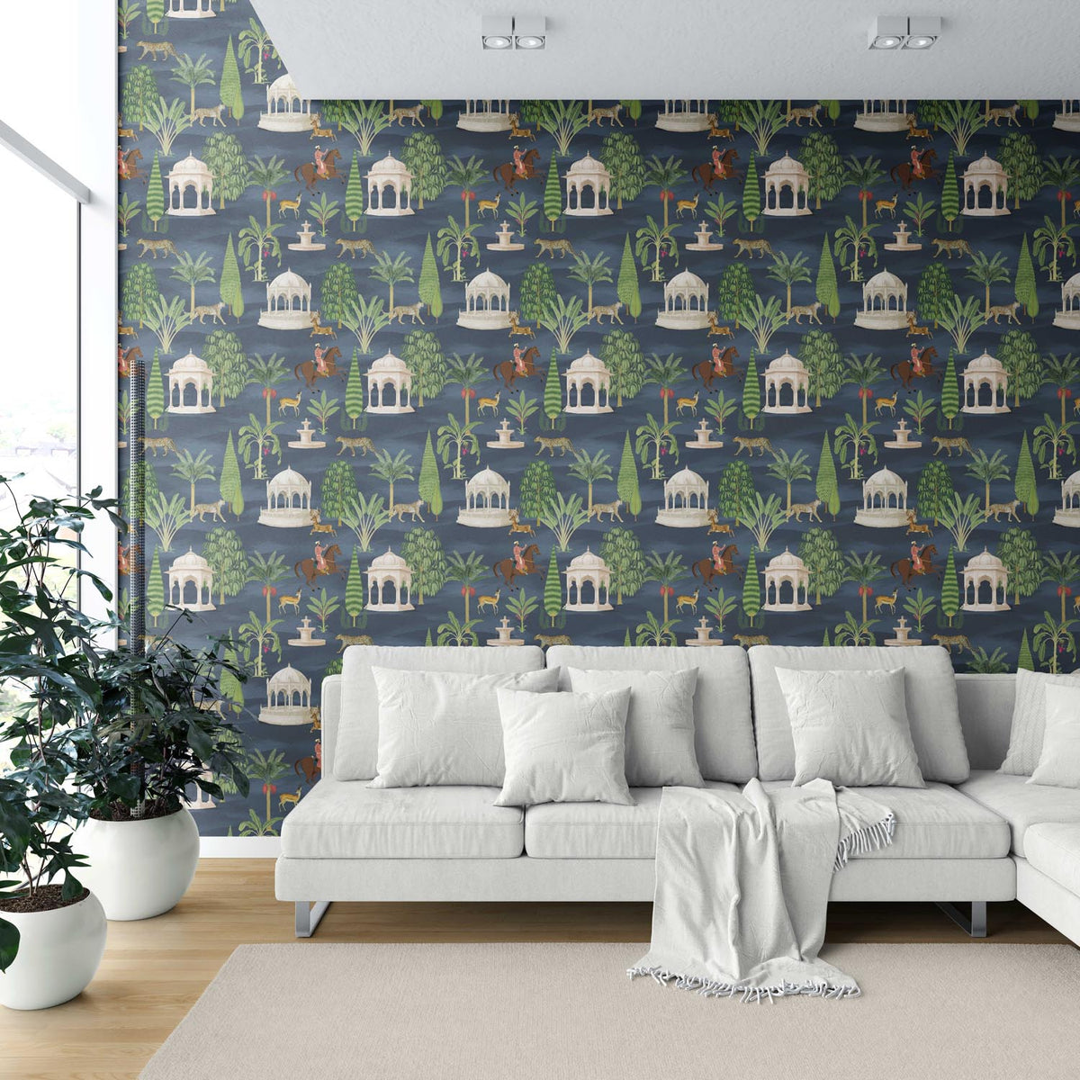 Vintage Heritage/ Ethnic Chinoiserie Shower Toilet Wallpaper Sample (Navy Blue/ Green/ White/ Brown/ Red)